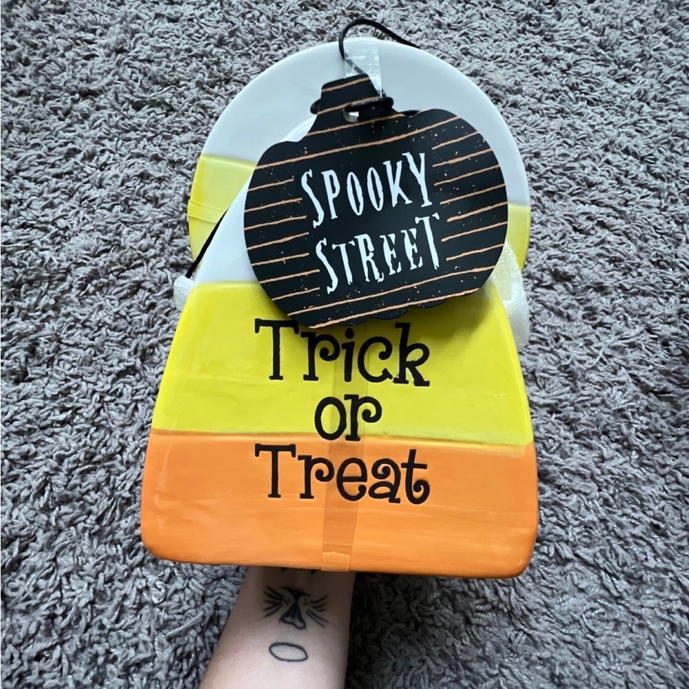 Candy corn Halloween coaster set with caddy